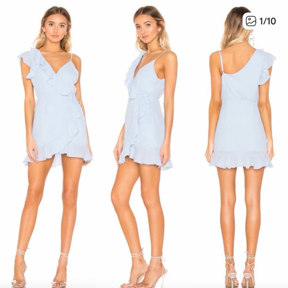 Superdown areanna ruffle wrap mini dress powder blue